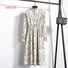 Load image into Gallery viewer, Corduroy Soft Floral Print Women Autumn Winter Dress Stand Collar Female Party Loose Dresses Elastic Waist Beach Vestidos
