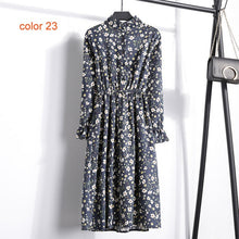 Load image into Gallery viewer, Corduroy Soft Floral Print Women Autumn Winter Dress Stand Collar Female Party Loose Dresses Elastic Waist Beach Vestidos
