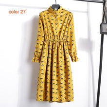 Load image into Gallery viewer, Corduroy Soft Floral Print Women Autumn Winter Dress Stand Collar Female Party Loose Dresses Elastic Waist Beach Vestidos