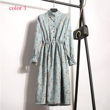 Load image into Gallery viewer, Winter Corduroy Floral Print Women Elastic Waist Autumn Winter Dress Stand Collar Beach Dress Vestidos Party Female High Quality