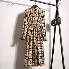 Load image into Gallery viewer, Winter Corduroy Floral Print Women Elastic Waist Autumn Winter Dress Stand Collar Beach Dress Vestidos Party Female High Quality