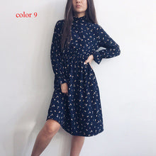 Load image into Gallery viewer, Winter Corduroy Floral Print Women Elastic Waist Autumn Winter Dress Stand Collar Beach Dress Vestidos Party Female High Quality