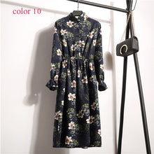 Load image into Gallery viewer, Winter Corduroy Floral Print Women Elastic Waist Autumn Winter Dress Stand Collar Beach Dress Vestidos Party Female High Quality