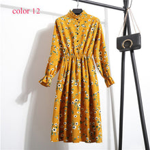 Load image into Gallery viewer, Winter Corduroy Floral Print Women Elastic Waist Autumn Winter Dress Stand Collar Beach Dress Vestidos Party Female High Quality