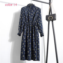 Load image into Gallery viewer, Winter Corduroy Floral Print Women Elastic Waist Autumn Winter Dress Stand Collar Beach Dress Vestidos Party Female High Quality