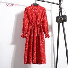 Load image into Gallery viewer, Winter Corduroy Floral Print Women Elastic Waist Autumn Winter Dress Stand Collar Beach Dress Vestidos Party Female High Quality