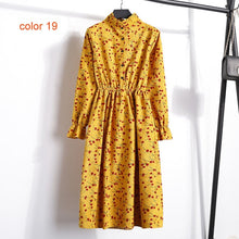 Load image into Gallery viewer, Winter Corduroy Floral Print Women Elastic Waist Autumn Winter Dress Stand Collar Beach Dress Vestidos Party Female High Quality
