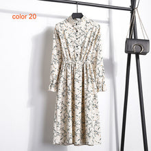 Load image into Gallery viewer, Winter Corduroy Floral Print Women Elastic Waist Autumn Winter Dress Stand Collar Beach Dress Vestidos Party Female High Quality