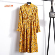 Load image into Gallery viewer, Winter Corduroy Floral Print Women Elastic Waist Autumn Winter Dress Stand Collar Beach Dress Vestidos Party Female High Quality