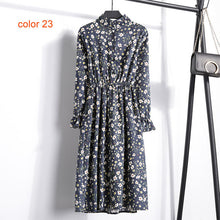 Load image into Gallery viewer, Winter Corduroy Floral Print Women Elastic Waist Autumn Winter Dress Stand Collar Beach Dress Vestidos Party Female High Quality