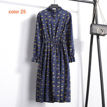Load image into Gallery viewer, Winter Corduroy Floral Print Women Elastic Waist Autumn Winter Dress Stand Collar Beach Dress Vestidos Party Female High Quality