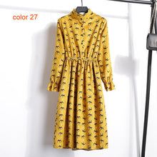 Load image into Gallery viewer, Winter Corduroy Floral Print Women Elastic Waist Autumn Winter Dress Stand Collar Beach Dress Vestidos Party Female High Quality