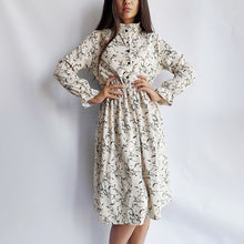 Load image into Gallery viewer, Corduroy Soft Floral Print Women Autumn Winter Dress Stand Collar Female Party Loose Dresses Elastic Waist Beach Vestidos