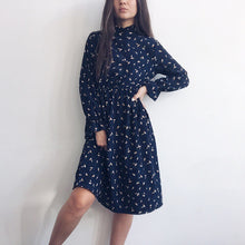 Load image into Gallery viewer, Winter Corduroy Floral Print Women Elastic Waist Autumn Winter Dress Stand Collar Beach Dress Vestidos Party Female High Quality